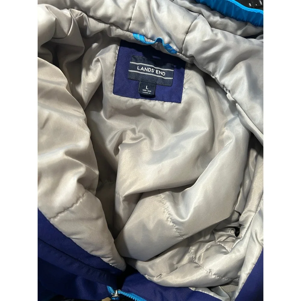 Lands End Kids Youth Ski Snow Hooded Jacket Blue Large 14‎ 16 Insulated Coat